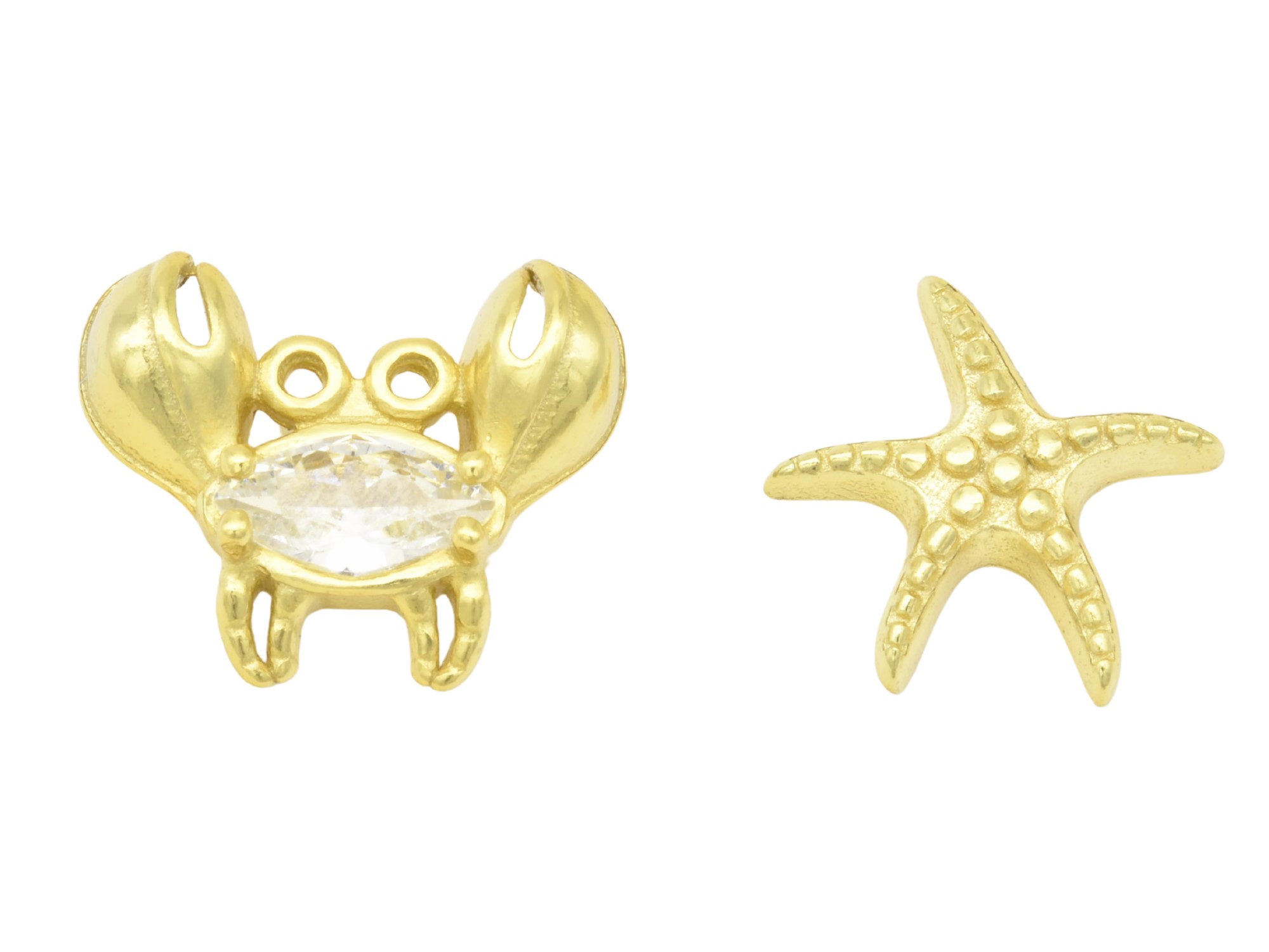 Ohrringe Ohrstecker Krabbe Seestern - Sterling Silber 925 - Gelbgold Vergoldung - Zirkonia Weiß