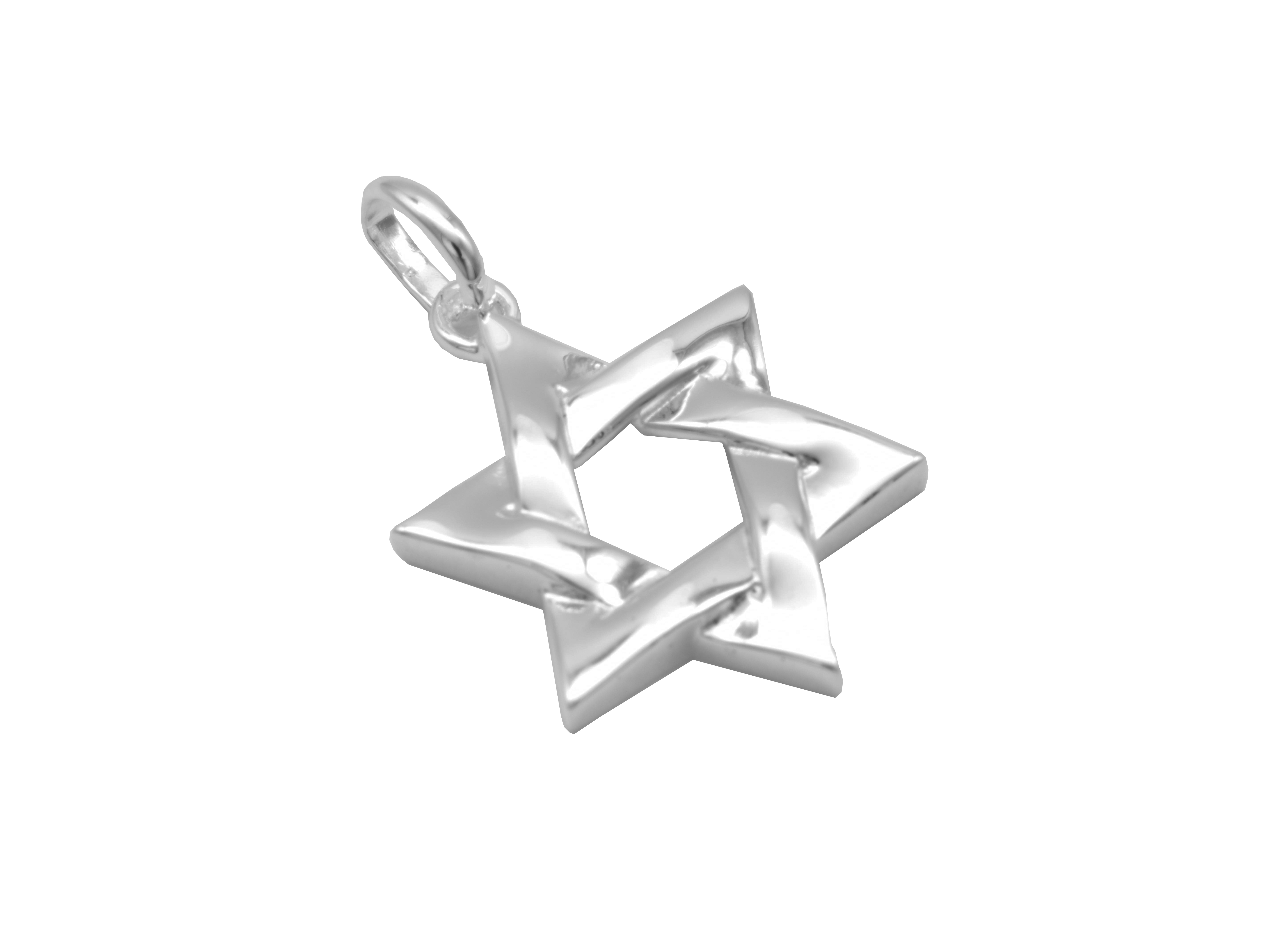 Anhänger in Form eines Davidsterns aus poliertem Sterling Silber 925, hergestellt von Juwelier Harnisch, glänzende Oberfläche und detailreiche Ausführung für stilvolle Träger.