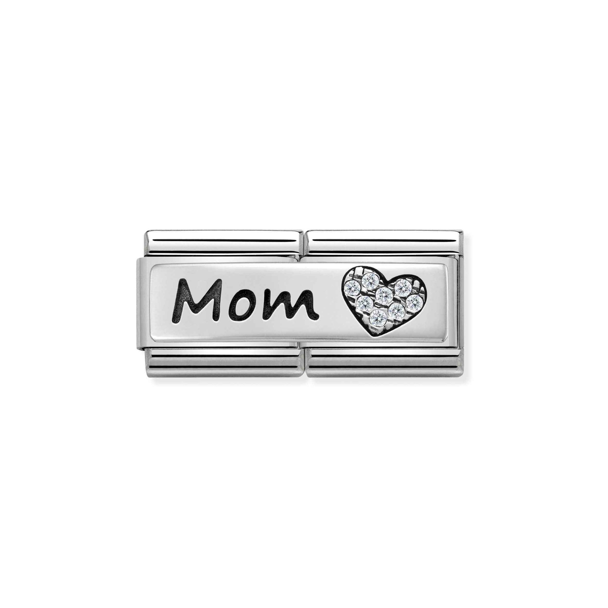 Nomination Composable Classic Double Charm Mom Herz - Edelstahl, Sterling Silber, Zirkonia