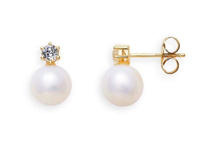 Xenox Gold Ohrringe XG4307G - PEARL - Gelbgold 375 GOLD mit einer klassischen Perle und einem funkelnden Zirkonia, stilvoller Echt Gold Ohrschmuck vom Hersteller Xenox.