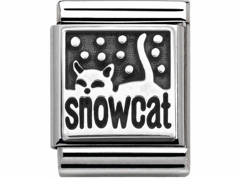 433211104-0 Pistenwalze aus Edelstahl und Silber 925 von Nomination, BIG, mit dem Schriftzug snowcat und einem stilisierten Katzenmotiv auf der Vorderseite.