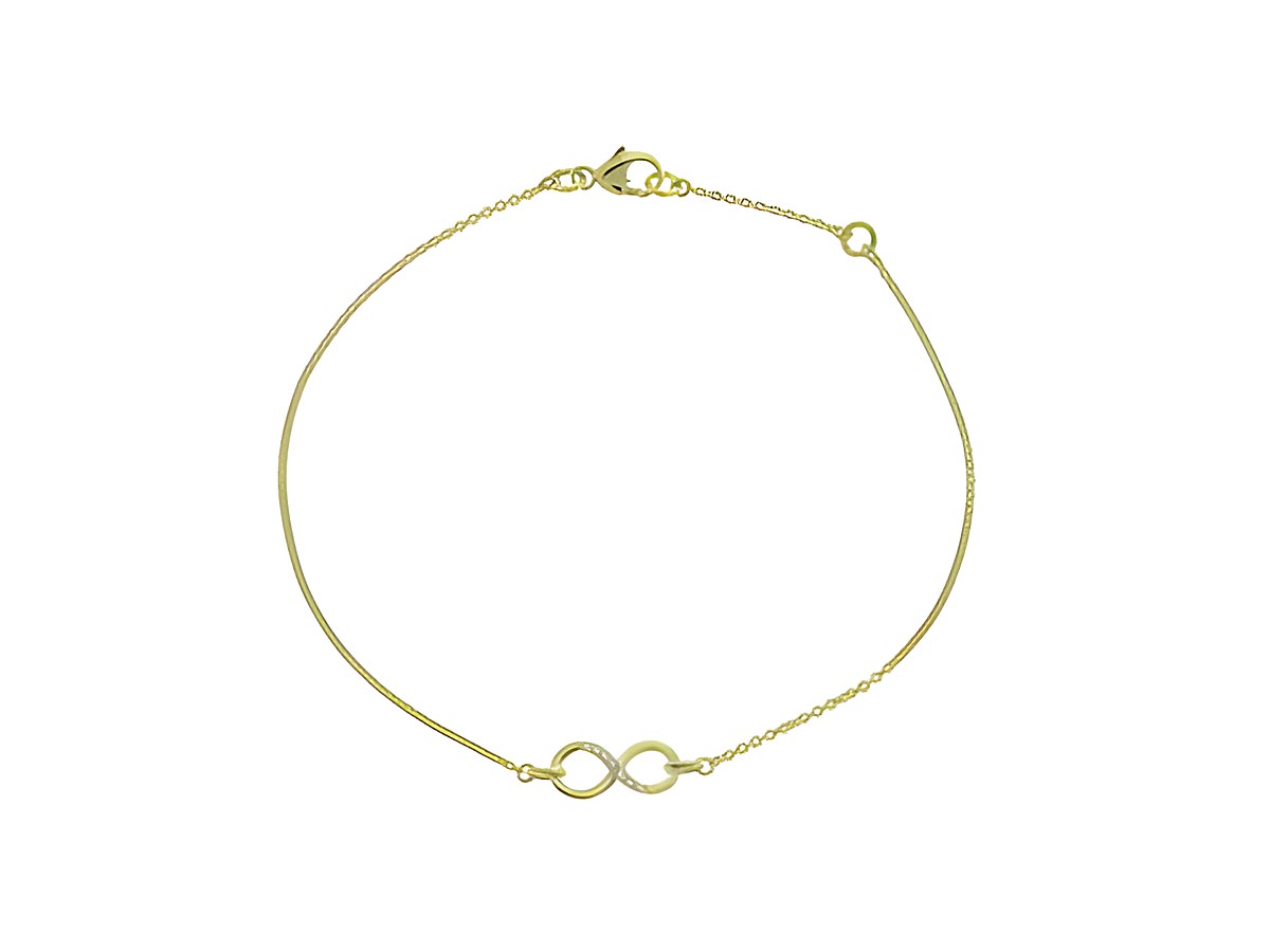 Armband mit unendlichem Zeichen aus Silber vergoldet, bezaubernd mit Stein, 19,5 cm, Hersteller Juwelier Harnisch.