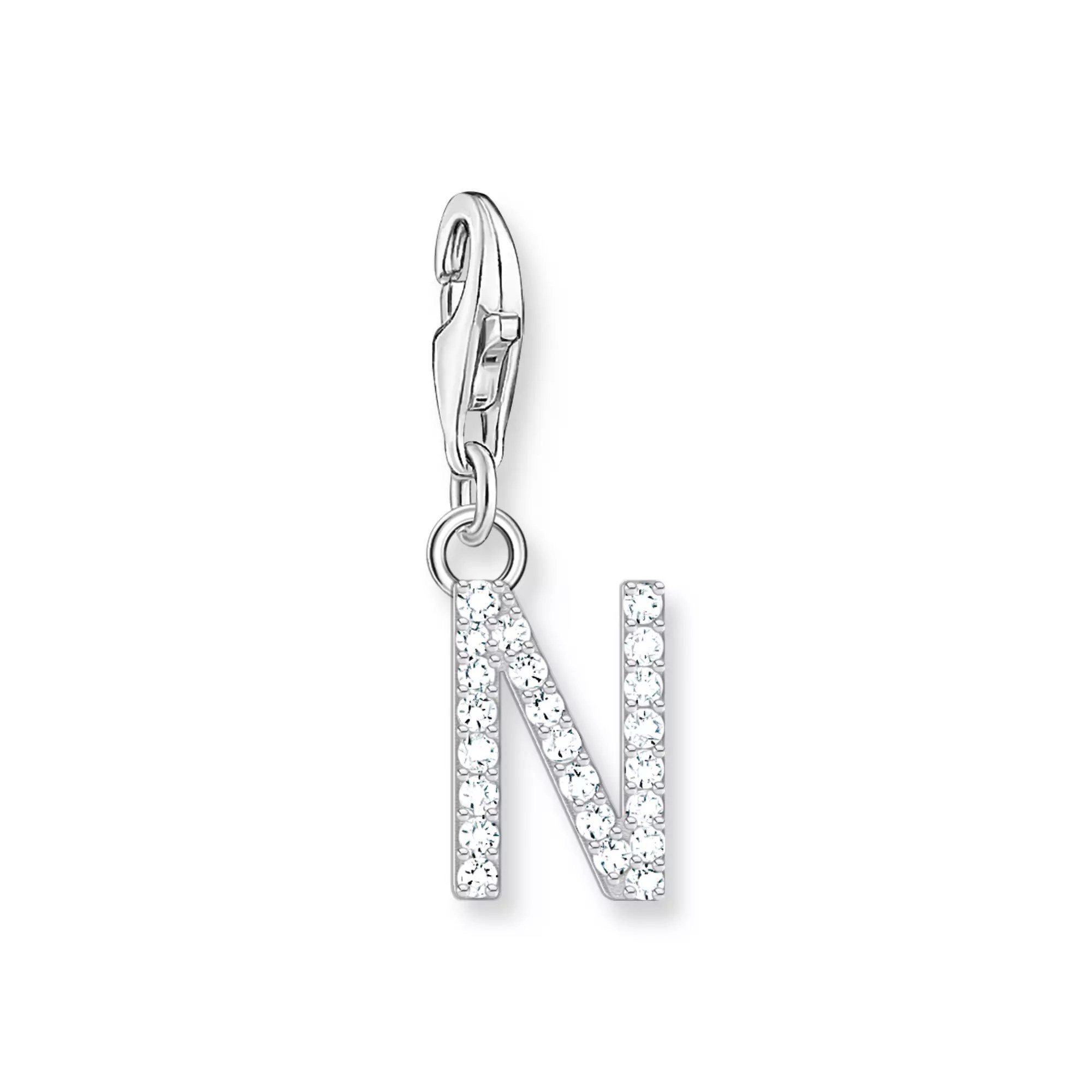 Thomas Sabo Charm-Anhänger - funkelnder Buchstabe N - Silber & Zirkonia - Weiß