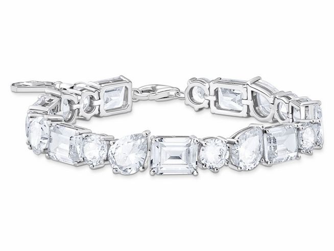 Elegantes Thomas Sabo Armband A2140-051-14-L19V aus Silber mit funkelnden Zirkonia in Weiß, ideal für glamouröse Anlässe, passend für Handgelenke von 16 bis 19 cm.