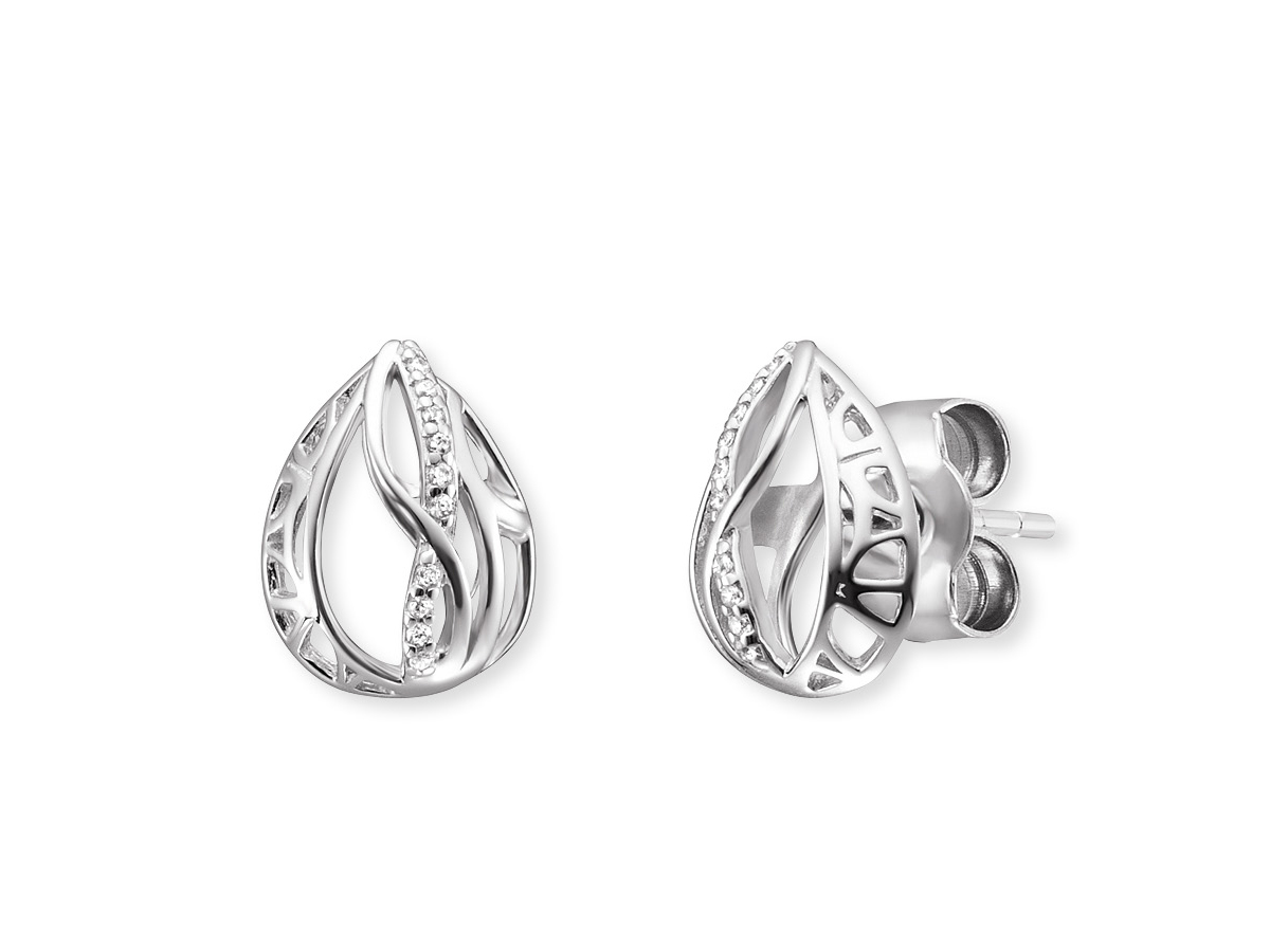 Himmelsträne Ohrstecker von Engelsrufer in Silber rhodiniert mit Zirkonia, in tropfenförmigem Design und filigraner Musterung, elegant und feminin. Ideal für besondere Anlässe.