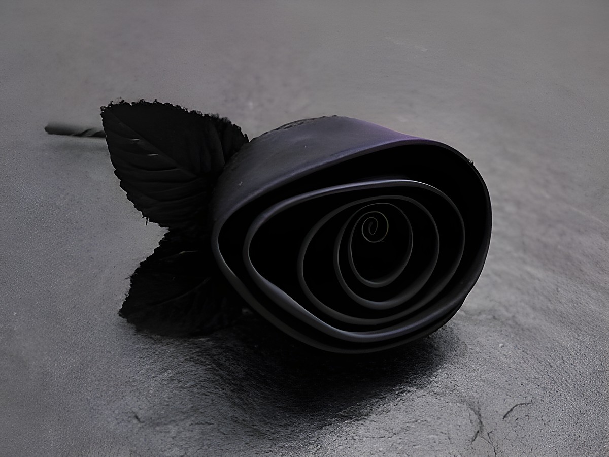 Eleganter Haarschmuck in Form einer Rose aus nachtblauem Satin mit zarter Verarbeitung und grünen Blättern, Hersteller Juwelier Harnisch, ideal für besondere Anlässe.