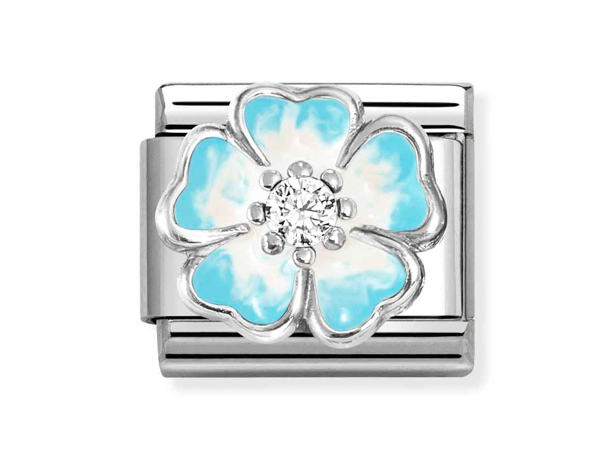 Nomination 330321 16 - CLASSIC Blüte aus Sterling Silber - Emaille & Zirkonia - Hellblau-Weiß
