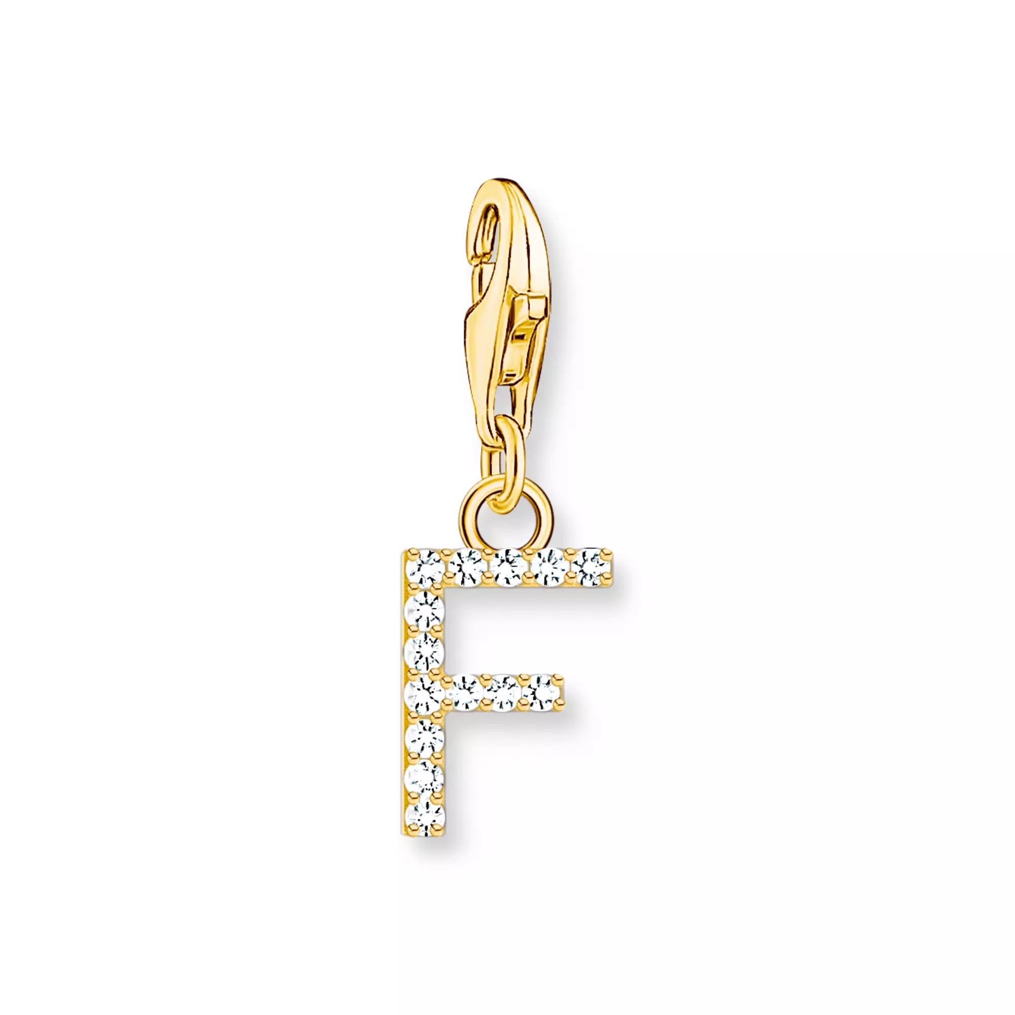 Thomas Sabo Charm-Anhänger - funkelnder Buchstabe F - Silber Gelbgold verg. & Zirkonia - Weiß