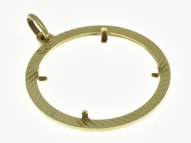 Münzfassung Anhänger aus 585 Gold mit Diamantschliff, maximaler Münz Durchmesser 26,4 mm, Hersteller Juwelier Harnisch, ausgefallenes Design für individuelle Münzen.