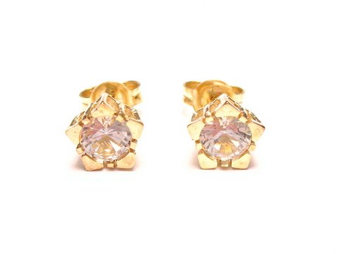 Gold Ohrringe 333 mit echtem Bergkristall von Juwelier Harnisch, in floralem Design mit weiteren funkelnden Steinen, elegant und zeitlos, ideal für jeden Anlass.