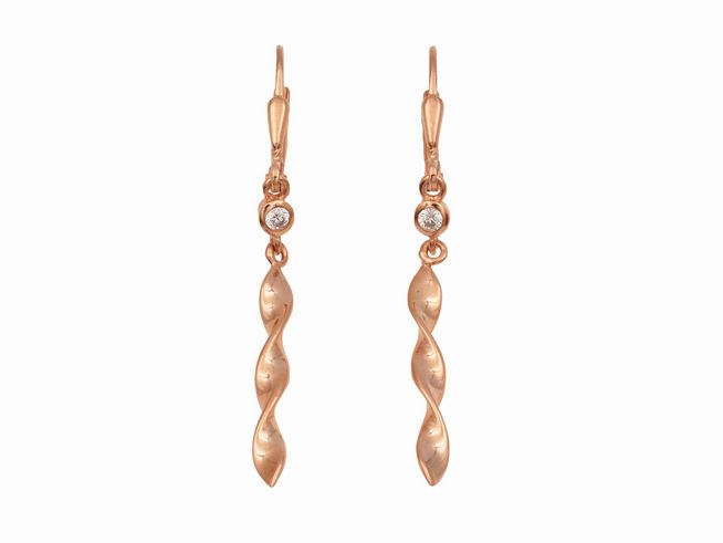 Ohrhänger Spirale aus 925 Sterling Silber, poliert und roségold vergoldet, verziert mit Zirkonia, hergestellt von Juwelier Harnisch, elegantes Design ideal für besondere Anlässe.