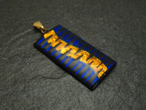 60944-0 Blau-gelber Emaille Anhänger mit vergoldetem Muster, VINTAGE, Hersteller: Juwelier Harnisch, ideal für ketten und als modisches Accessoire.