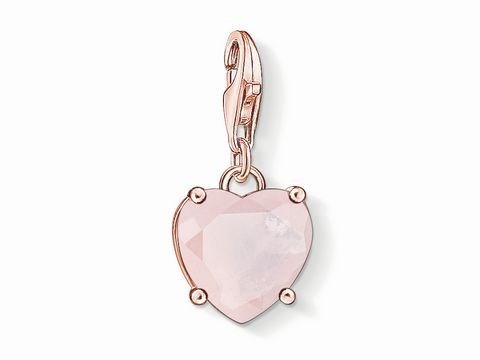 Charm-Anhänger in Herzform von Thomas Sabo, rosé vergoldet, mit facettiertem rosa Stein, ideal für persönliche Schmuckstücke und als Ausdruck von Liebe.