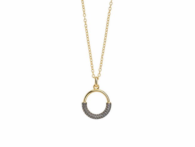 Xenox Sterling Silber Kette XS2291G in Gelbgold Vergoldung mit einem eleganten Kareekettenanhänger, der einen halbkreisförmigen, mit Steinen besetzten Bereich zeigt, ideal für jeden Anlass.