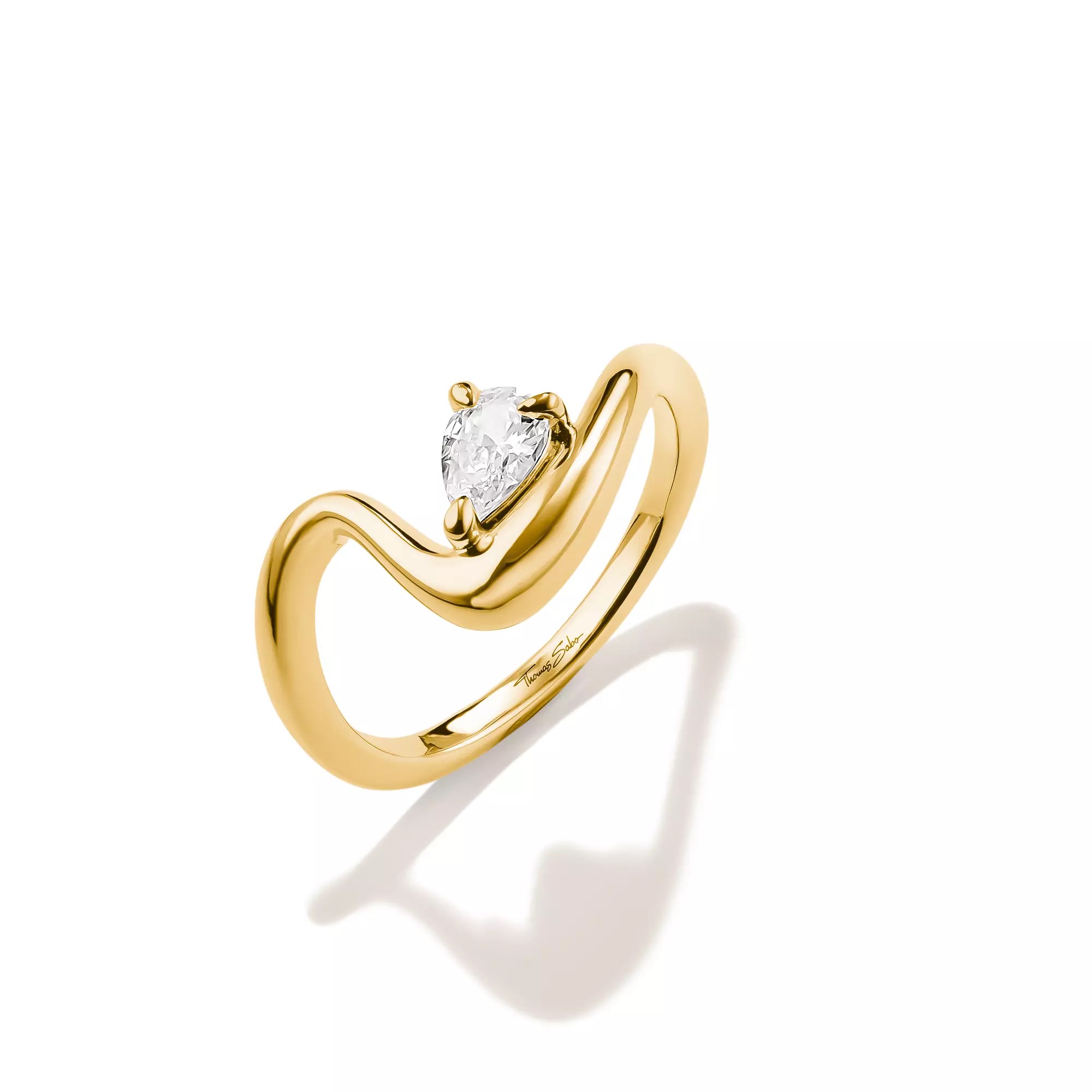 Thomas Sabo Ring mit weißem Zirkonia in Tropfenform – vergoldet – 1 mm hoch