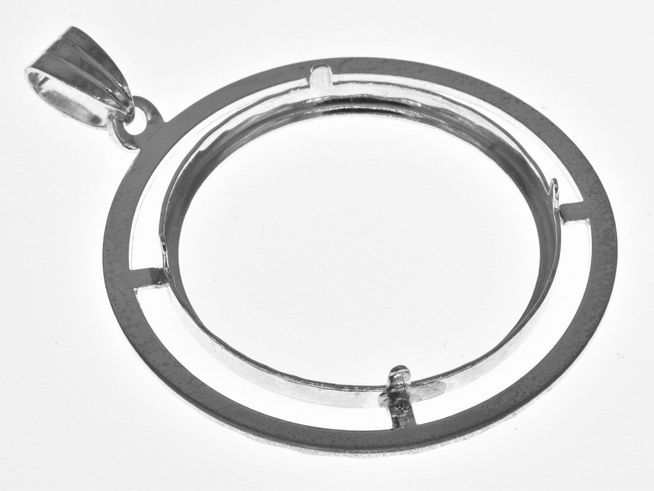 Münzfassung Anhänger aus 925 Sterling Silber mit Diamantschliff, geeignet für Münzen bis 29 mm Durchmesser, elegant und hochwertig verarbeitet von Juwelier Harnisch.