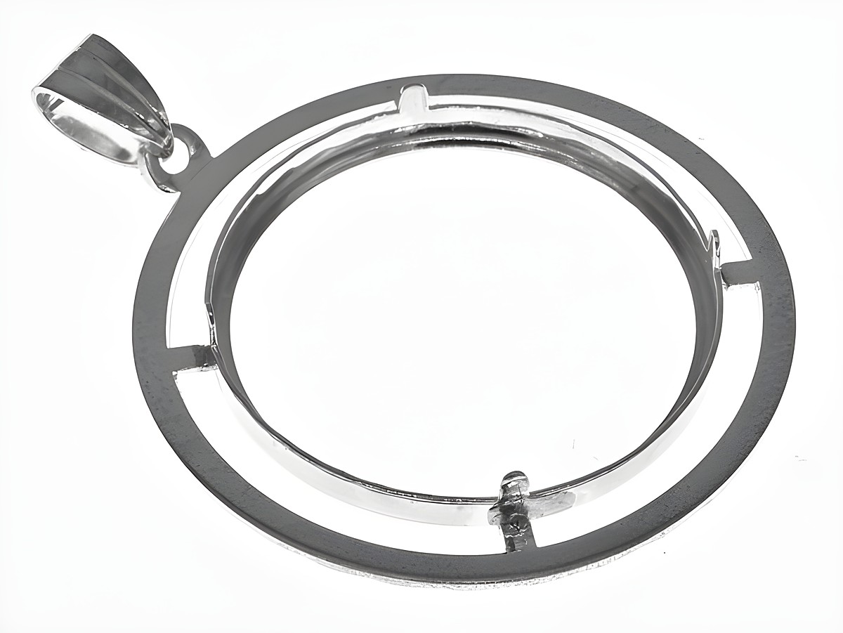 Münzfassung Anhänger aus 925 Sterling Silber mit Diamantschliff, geeignet für Münzen bis 29 mm Durchmesser, elegant und hochwertig verarbeitet von Juwelier Harnisch. – Ansicht 2
