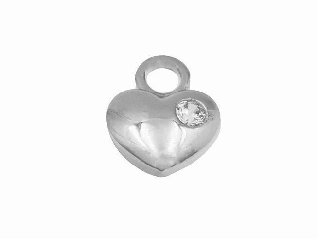 Einhänger für Creolen in Herzform aus rhodiniertem Sterling Silber mit einem funkelnden Stein, geeignet für den Juwelier Harnisch. Ideal für individuellen Schmuck.
