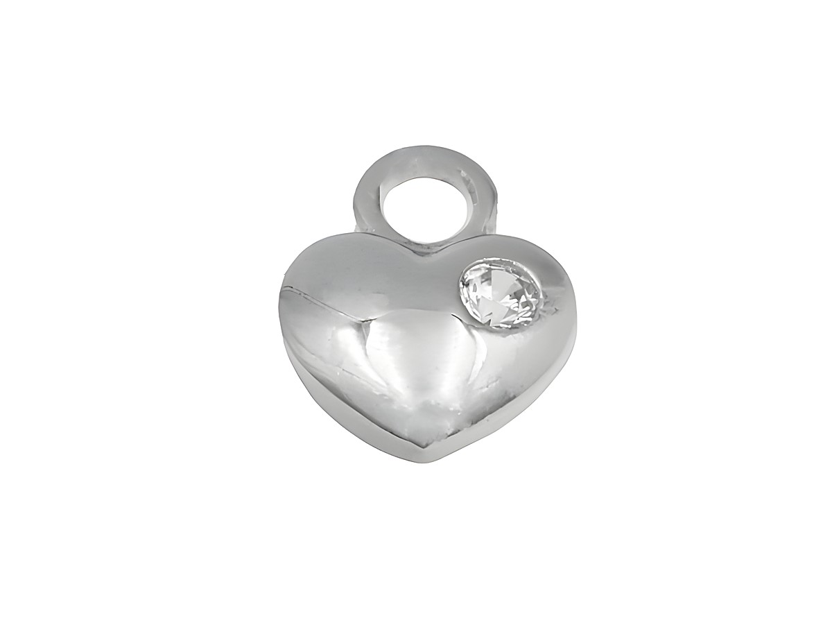 Einhänger für Creolen in Herzform aus rhodiniertem Sterling Silber mit einem funkelnden Stein, geeignet für den Juwelier Harnisch. Ideal für individuellen Schmuck.