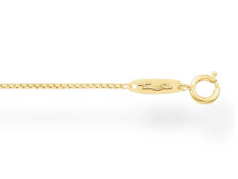Kette von Thomas Sabo in 90 cm Länge aus Silber vergoldet in Gelbgold, ohne Anhänger, mit einem feinen und eleganten Design sowie einem sicheren Karabinerverschluss.