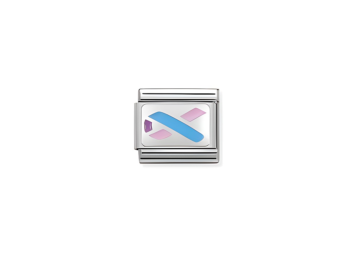 Der Classic Silber Charm von Nomination zeigt ein prägnantes Design mit bunten Motiven in Blau und Rosa, ideal für persönliche Schmuckstücke und als Erinnerung an Babyloss.