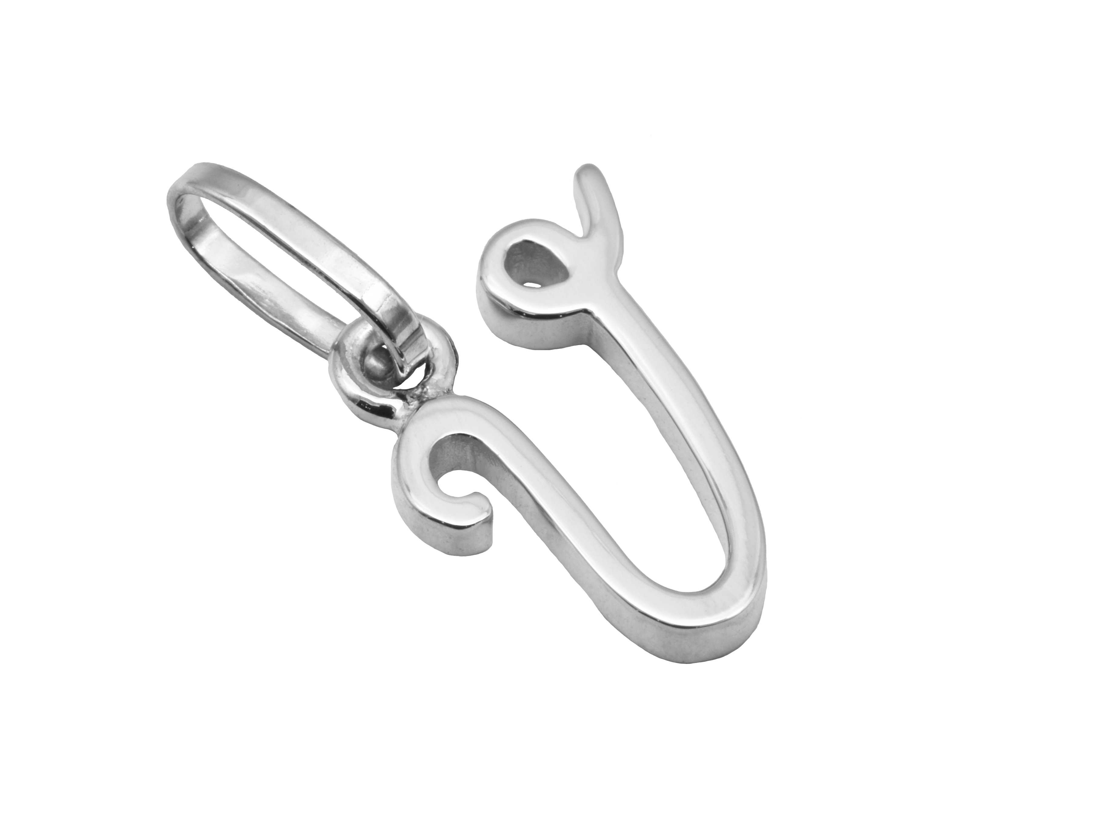 Buchstaben Anhänger in Form des Buchstabens V aus rhodinierten, polierten Sterling Silber, hergestellt von Juwelier Harnisch, elegant und zeitlos gestaltet.