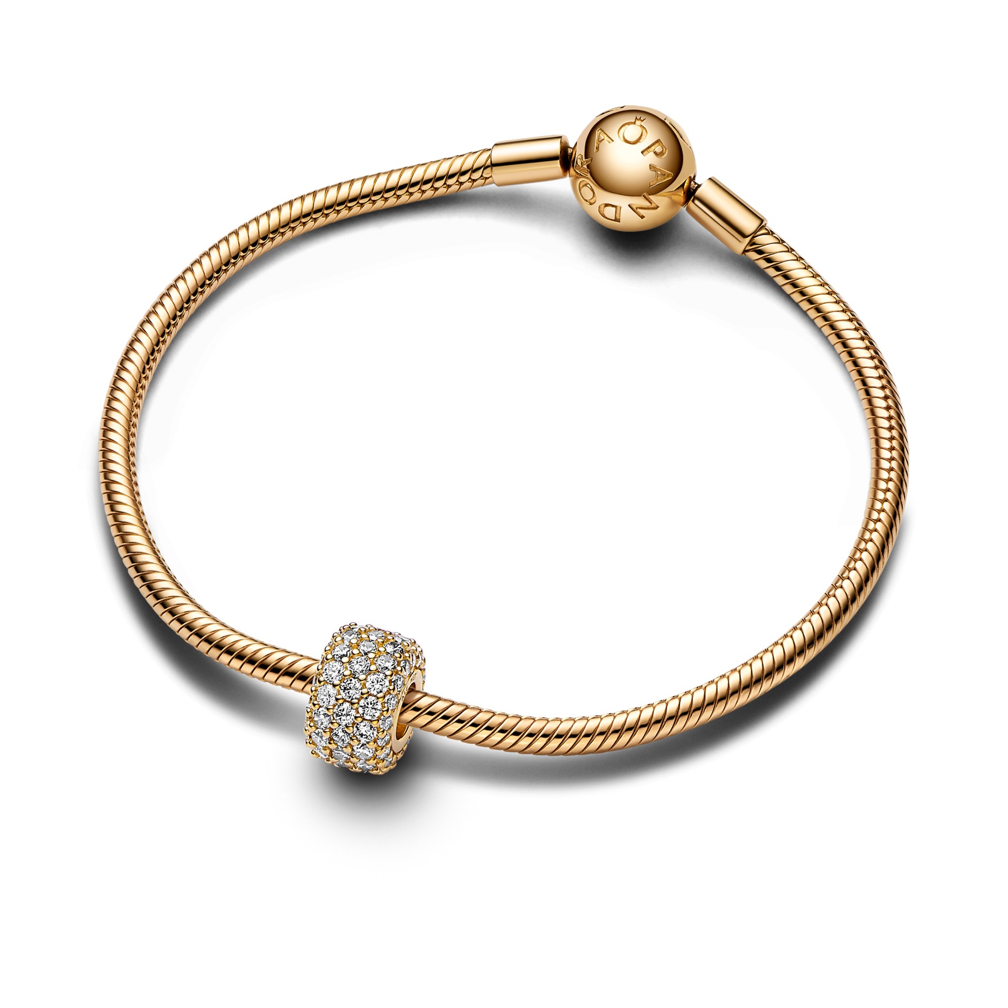 Pandora Funkelndes Dreireihiges Pavé-Charm - Gelbgold Vergoldung - Zirkonia – Ansicht 3