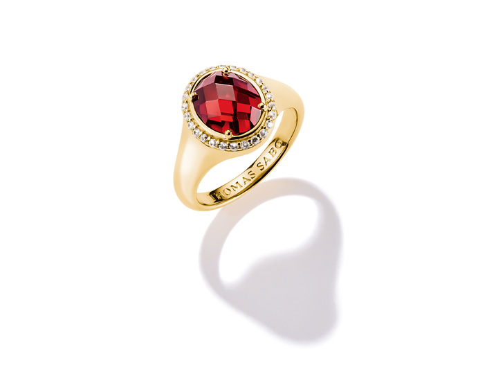 Thomas Sabo TR2507-414-10-56 ELYNDRA Ring - 750/- Gold auf Silber & Zirkonia - Rot - Gr. 56
