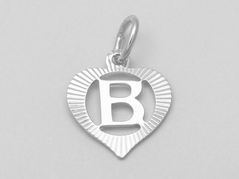 Herz Buchstabe B Silber Anhänger aus 925 Silber diamantiert, Hersteller Juwelier Harnisch, elegantes Design für individuelles Schmuckstück.