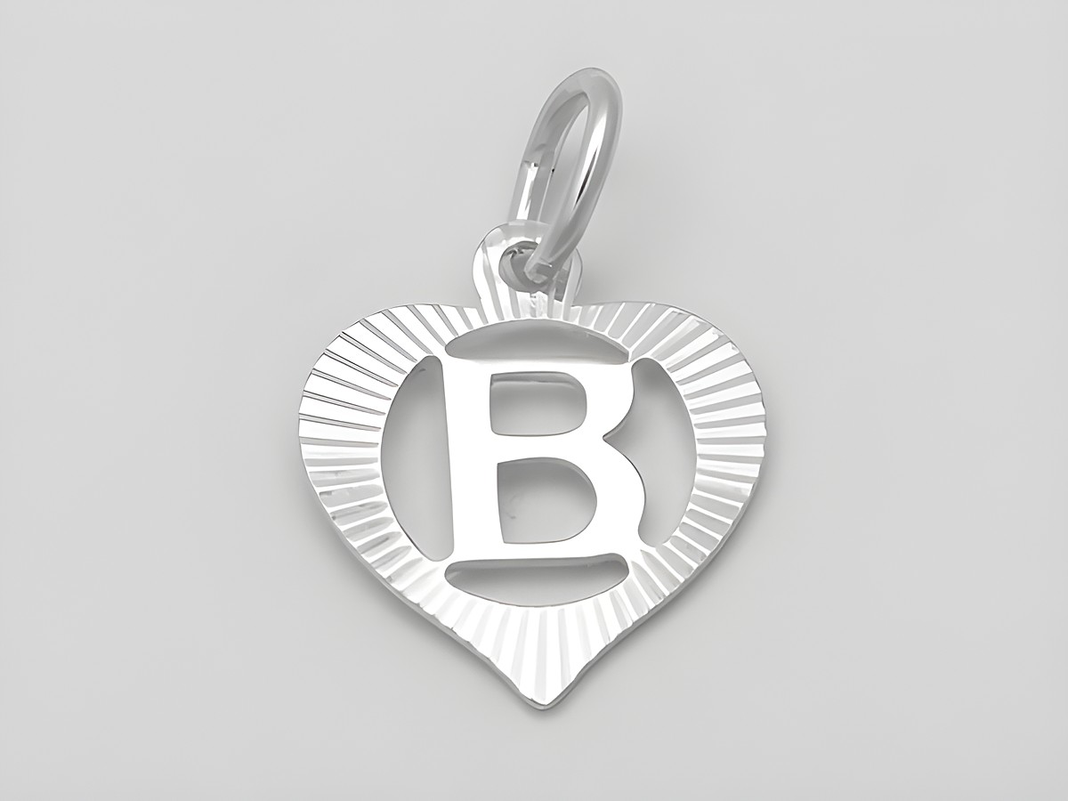 Herz Buchstabe B Silber Anhänger aus 925 Silber diamantiert, Hersteller Juwelier Harnisch, elegantes Design für individuelles Schmuckstück.