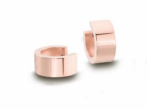 Edelstahl Creolen poliert in roségoldfarben mit einem Durchmesser von 1,5 cm und einer Breite von 7 mm, hergestellt vom Juwelier Harnisch, stilvolles Schmuckstück für jeden Anlass.