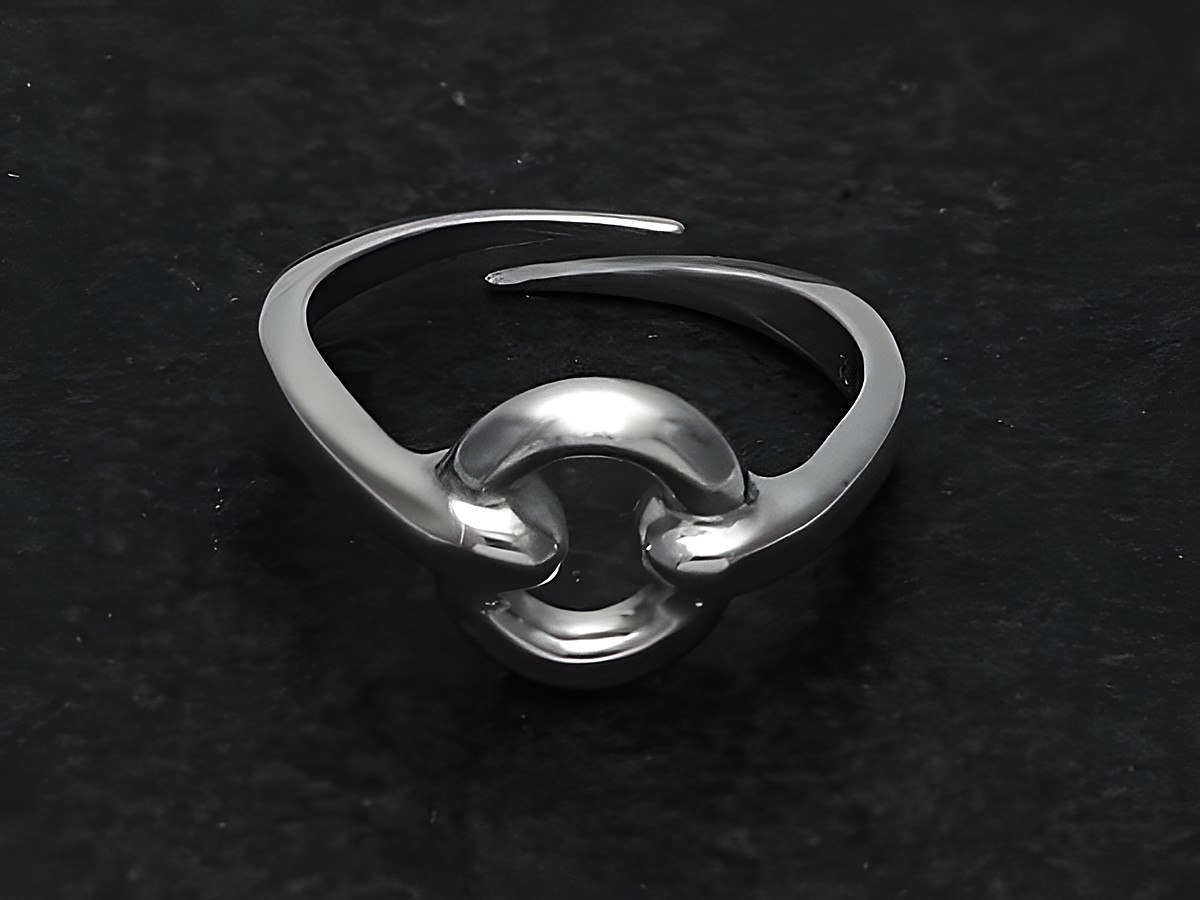 Silberring rho mit einem weit verstellbaren KREIS, hergestellt von Juwelier Harnisch, ohne Stein, rhodiniert, schlichtes und elegantes Design.