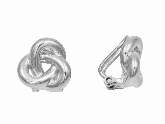 Ohrclips aus poliertem rhodiniertem Sterling Silber in Knotenform, Hersteller: Juwelier Harnisch, elegante und stilvolle Ohrschmuckoption für besondere Anlässe.