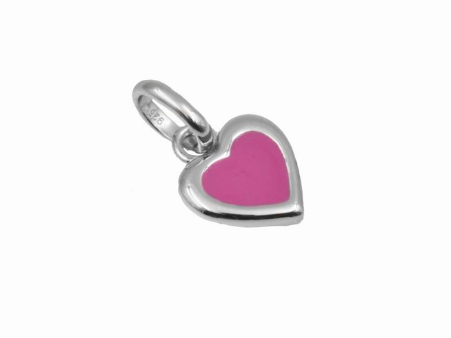 Anhänger Herz aus 925 Sterling Silber, poliert und rhodiniert, in pinkem Farbinneren, Hersteller Juwelier Harnisch, ideal für Kinder.
