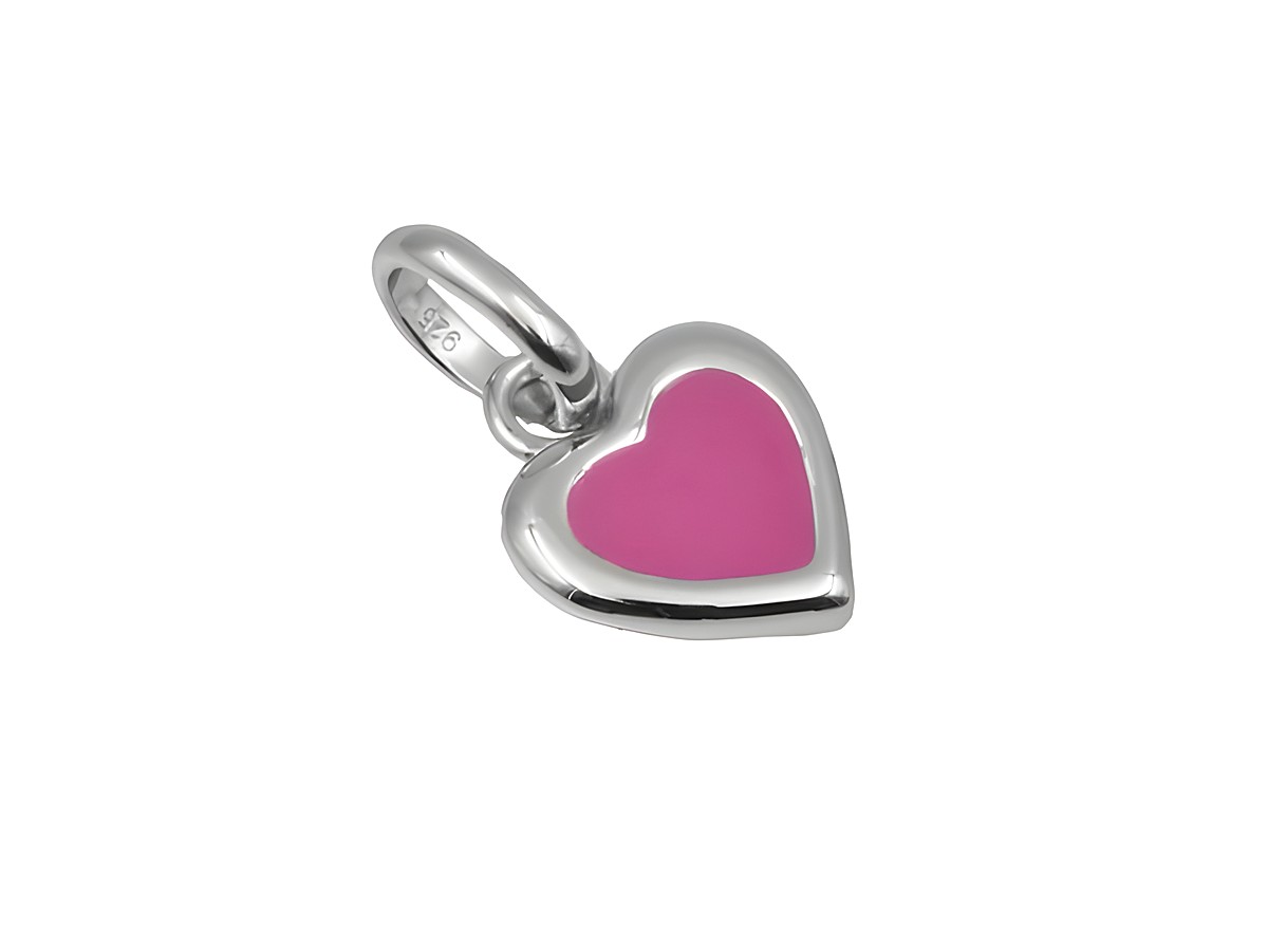 Anhänger Herz aus 925 Sterling Silber, poliert und rhodiniert, in pinkem Farbinneren, Hersteller Juwelier Harnisch, ideal für Kinder.