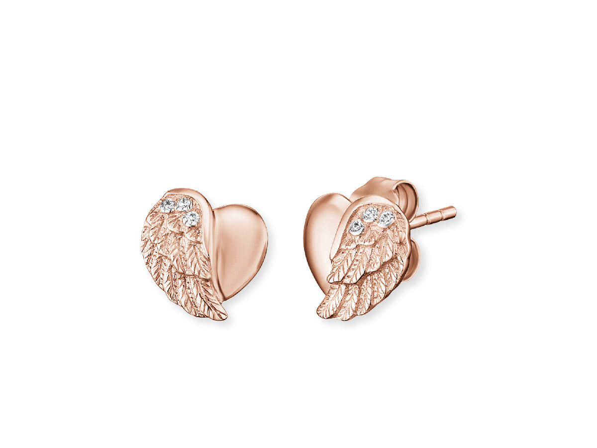 Engelsrufer ERE-LILHEARTWING-STR LILHEARTWING Ohrstecker in Roségold mit herzförmigem Design und filigranen Flügeln, verziert mit Zirkonia, elegant und feminin.