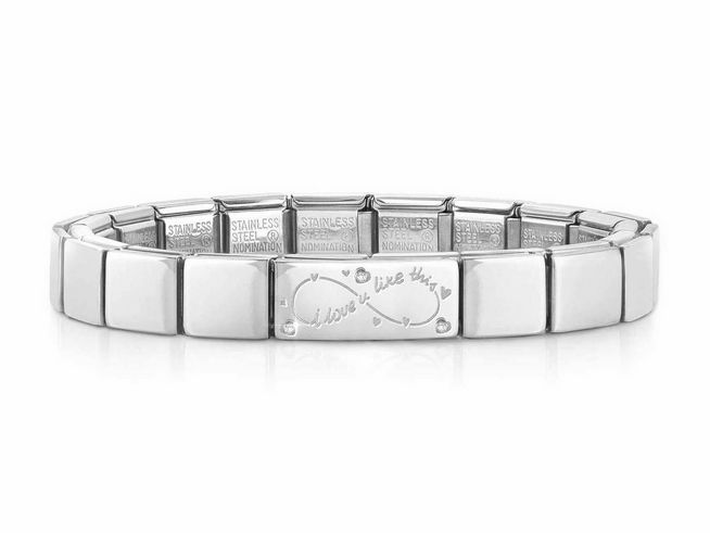 423910159-0 Edelstahl Armband von Nomination mit doppeltem Link und der eingravierten Inschrift I love u like this, stilvolles und modernes Design, ideal als Geschenk oder für den persönlichen Gebrauch.