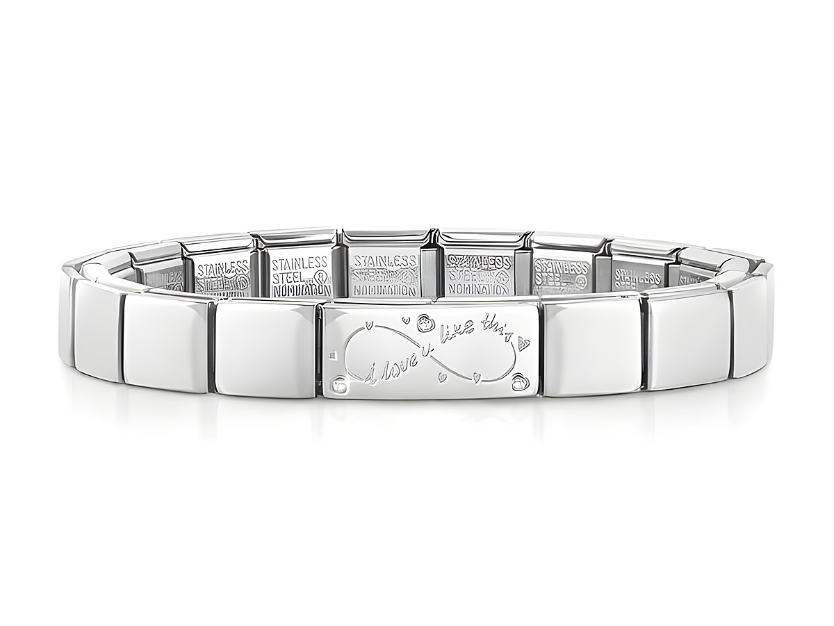 Edelstahl Armband von Nomination mit doppeltem Link und der eingravierten Inschrift I love u like this, stilvolles und modernes Design, ideal als Geschenk oder für den persönlichen Gebrauch.