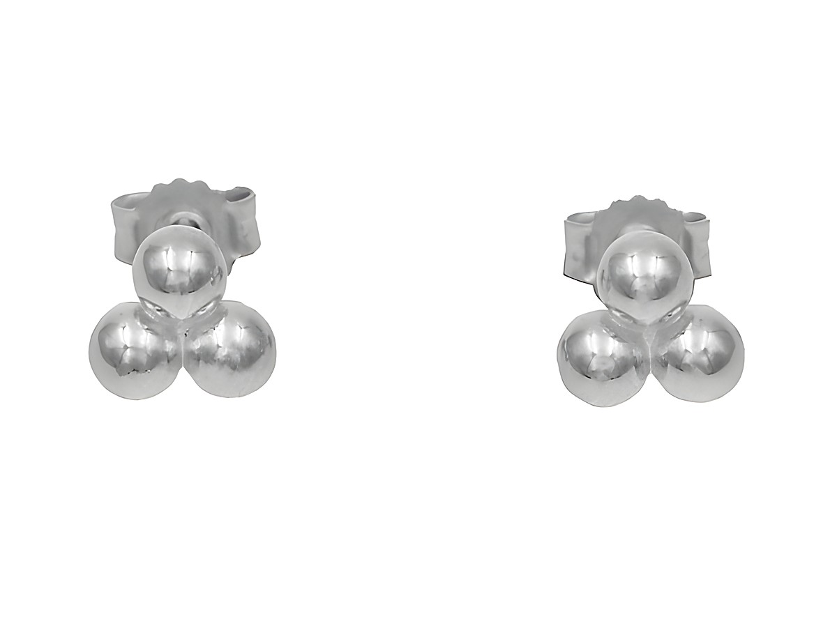 Ohrstecker in Kugelform aus poliertem rhodiniertem Sterling Silber ohne Stein, Hersteller Juwelier Harnisch, zeitloses Design für jeden Anlass.