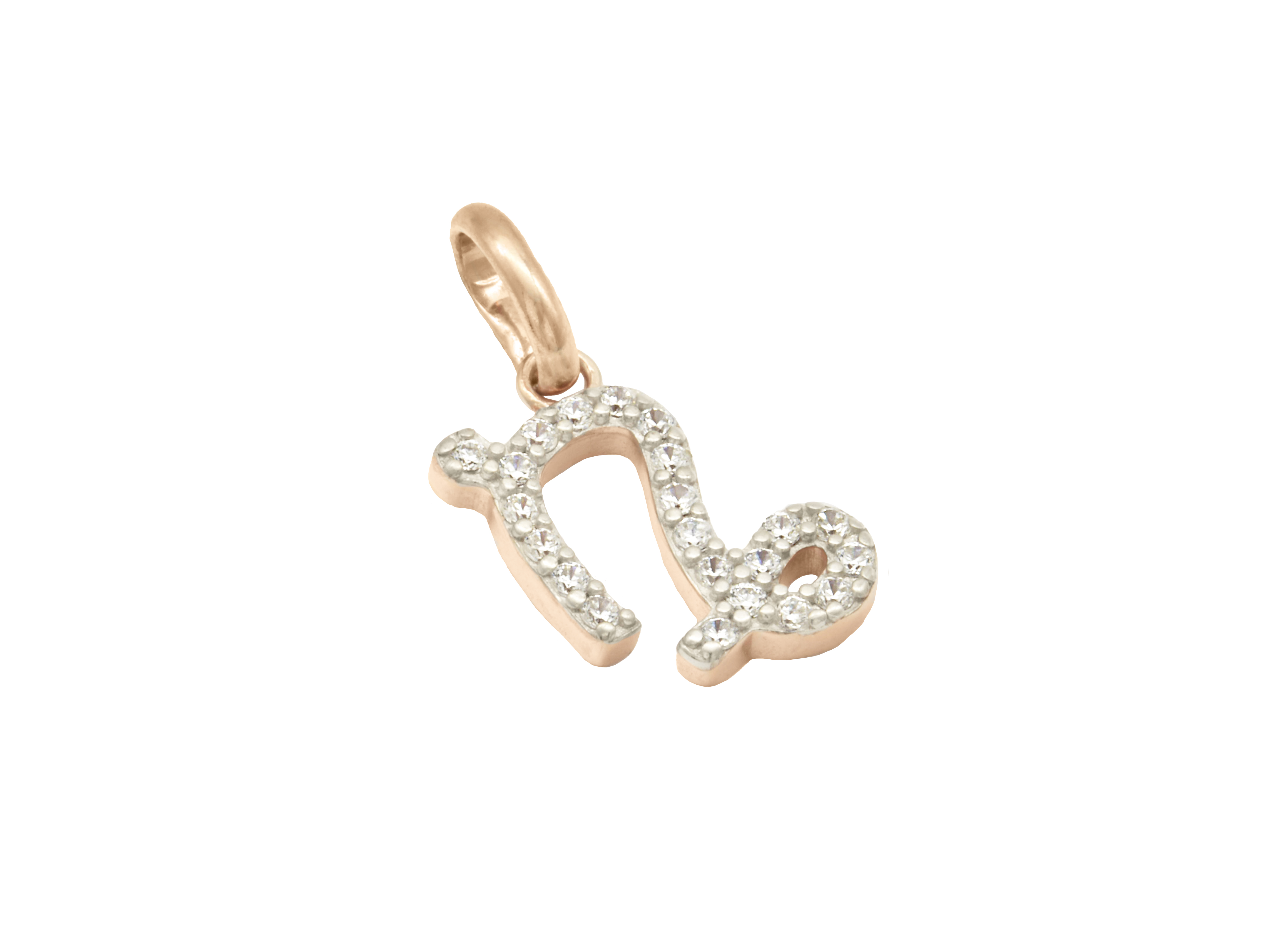 Anhänger im Design des Sternzeichens Steinbock aus 925er Sterling Silber, vergoldet in Roségold, poliert und verziert mit Zirkonia-Steinen. Elegant und stilvoll für jeden Anlass.