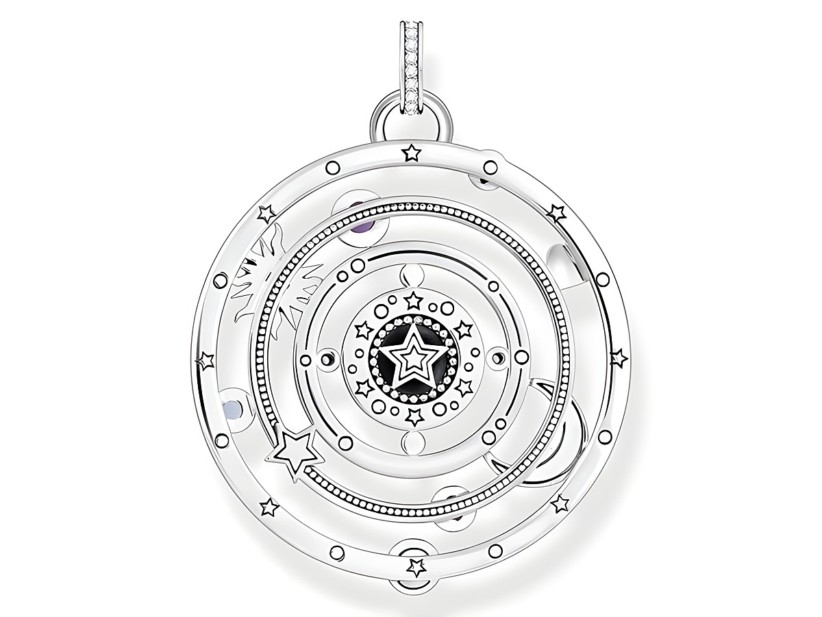 Thomas Sabo Anhänger in Silber mit bunten Emaille- und Glas-Keramikstein-Elementen, geometrisches Design mit einem kosmischen Talisman und Zirkonia, ideal für elegante Akzente. – Ansicht 2