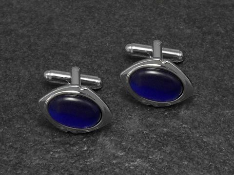 Manschettenknöpfe in blauem Design mit einem Durchmesser von 20,2 mm, silberfarben, hergestellt von Juwelier Harnisch, perfekt für elegante Anlässe.