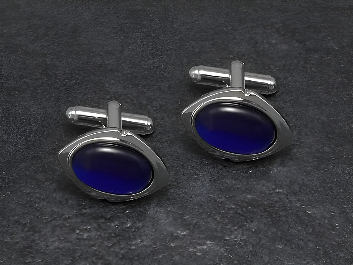 Manschettenknöpfe in blauem Design mit einem Durchmesser von 20,2 mm, silberfarben, hergestellt von Juwelier Harnisch, perfekt für elegante Anlässe.