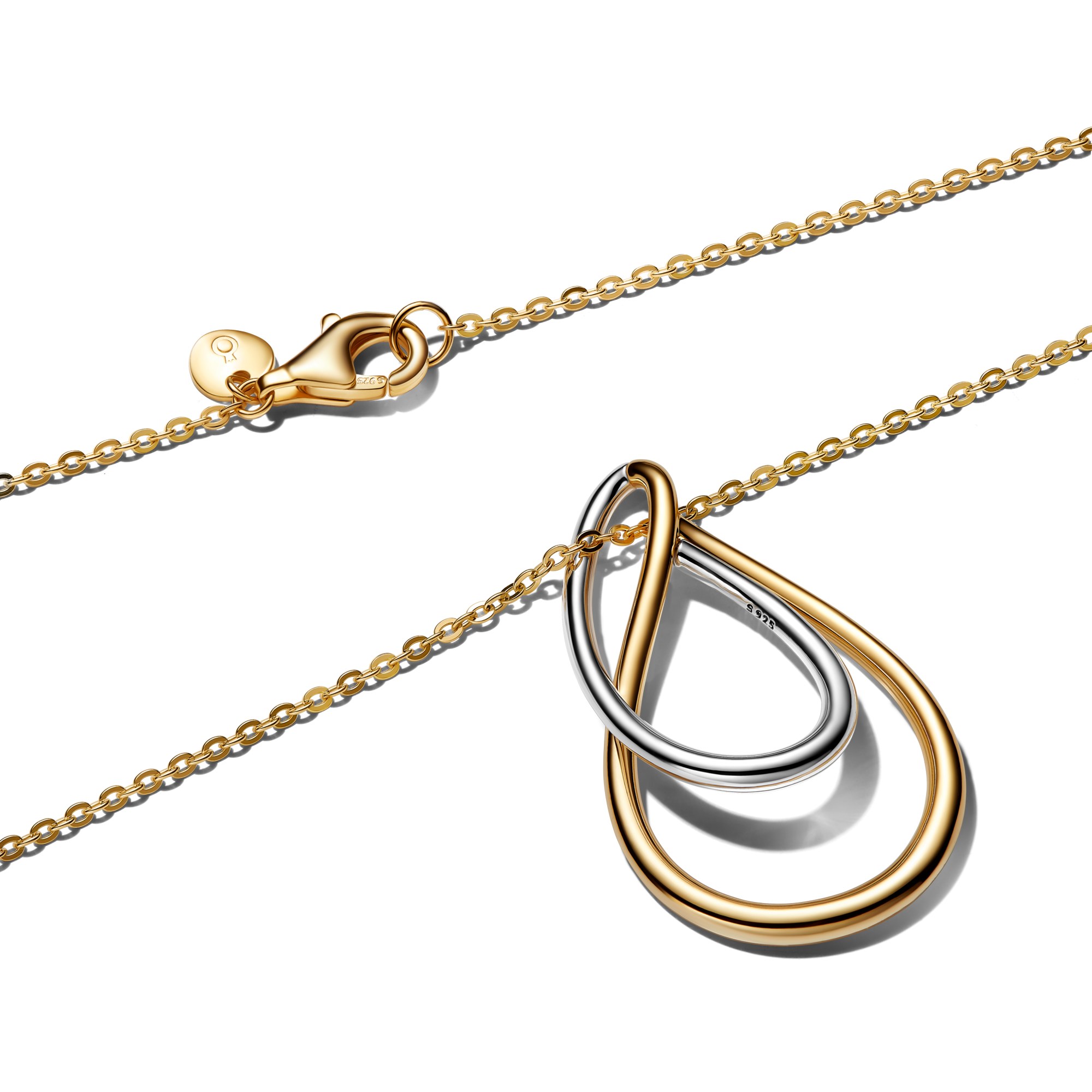 Pandora bicolor Doppel-Anhänger-Halskette 50 cm - Gelbgold Vergoldung – Ansicht 3