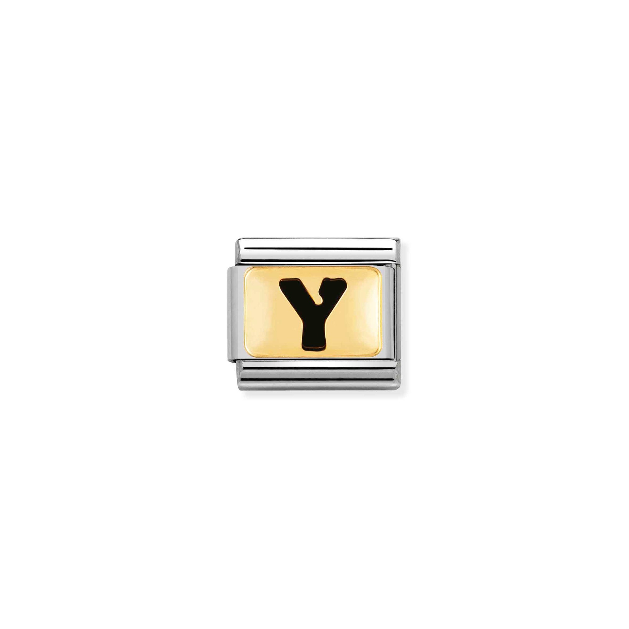 Nomination Composable Classic Charm Buchstabe Y schwarz - Edelstahl, Gold 750 Gelbgold, Emaille
