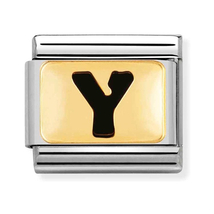 Nomination Composable Classic Charm Buchstabe Y schwarz - Edelstahl, Gold 750 Gelbgold, Emaille