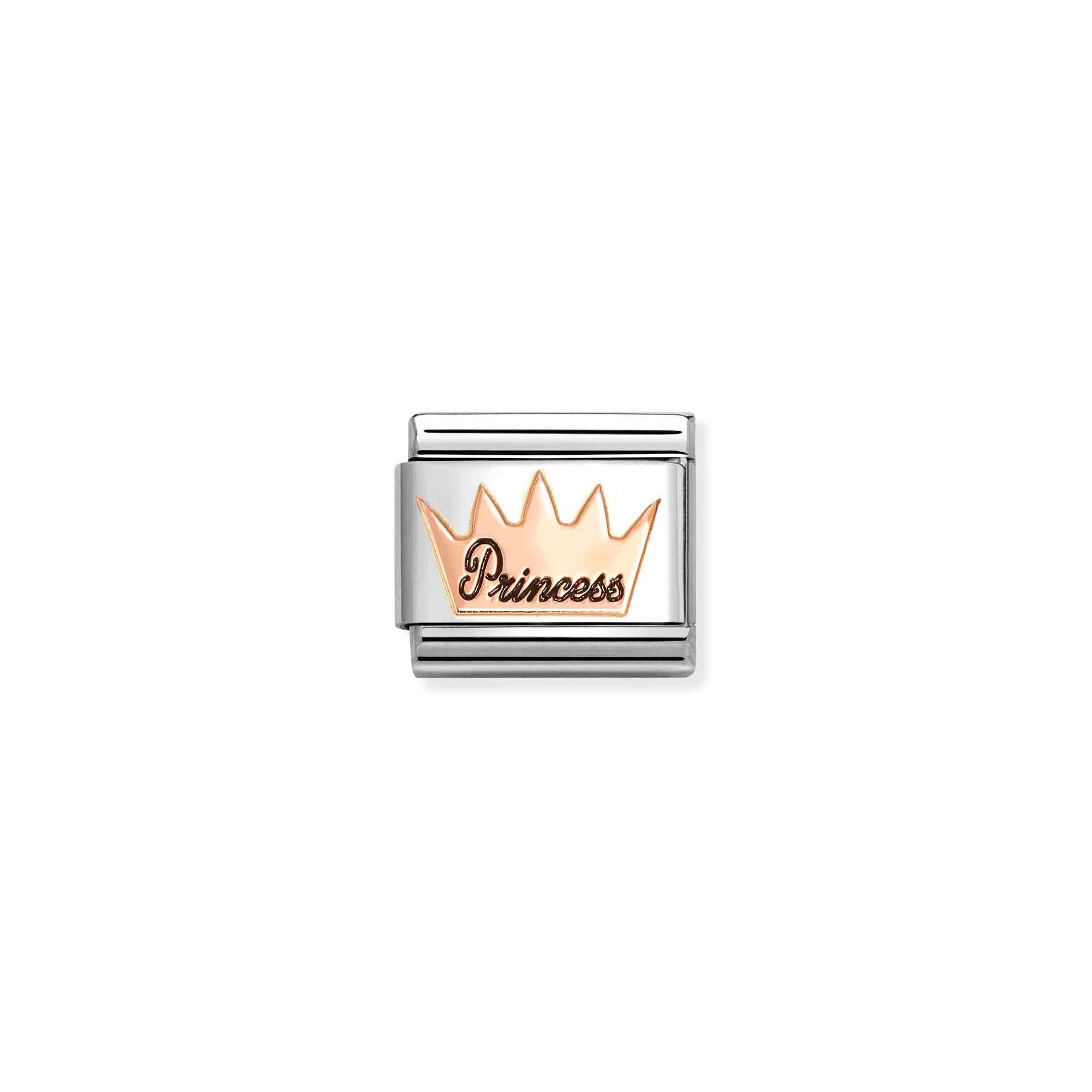Nomination Composable Classic Charm Princess mit Krone - Edelstahl, Gold 375 Roségold, Emaille