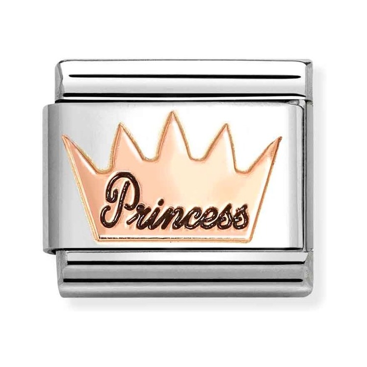 Nomination Composable Classic Charm Princess mit Krone - Edelstahl, Gold 375 Roségold, Emaille