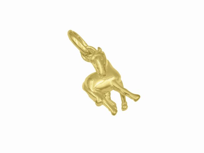 Anhänger in Form eines Pferdes aus Sterling Silber, vergoldet mit Gelbgold. Hergestellt von Juwelier Harnisch. Ideal für Tierliebhaber und als besonderes Schmuckstück.