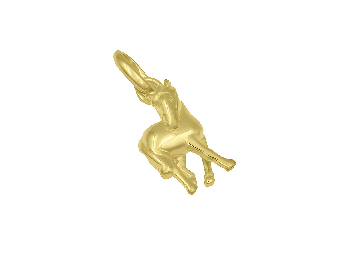 Anhänger in Form eines Pferdes aus Sterling Silber, vergoldet mit Gelbgold. Hergestellt von Juwelier Harnisch. Ideal für Tierliebhaber und als besonderes Schmuckstück.